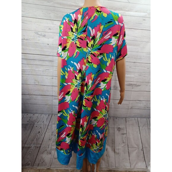 Kim Rogers Stretch Dress Pink Blue Watercolor Floral Pleated Short Sleeve 2X - Picture 5 of 11